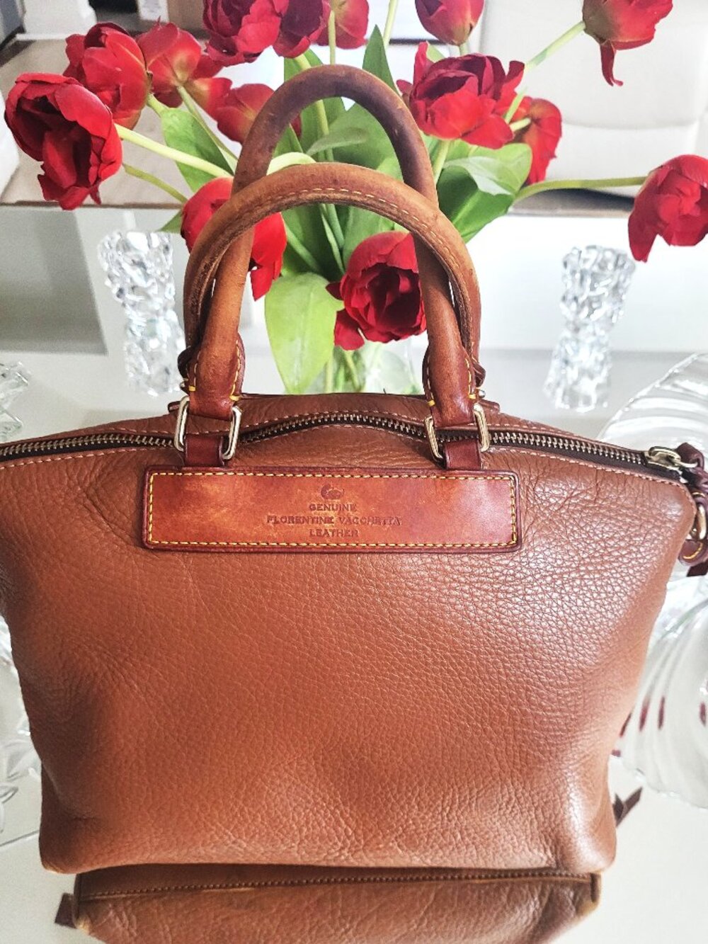 Dooney & Bourke Pebbled Cognac Florentine Vacchetta Leather Handbag